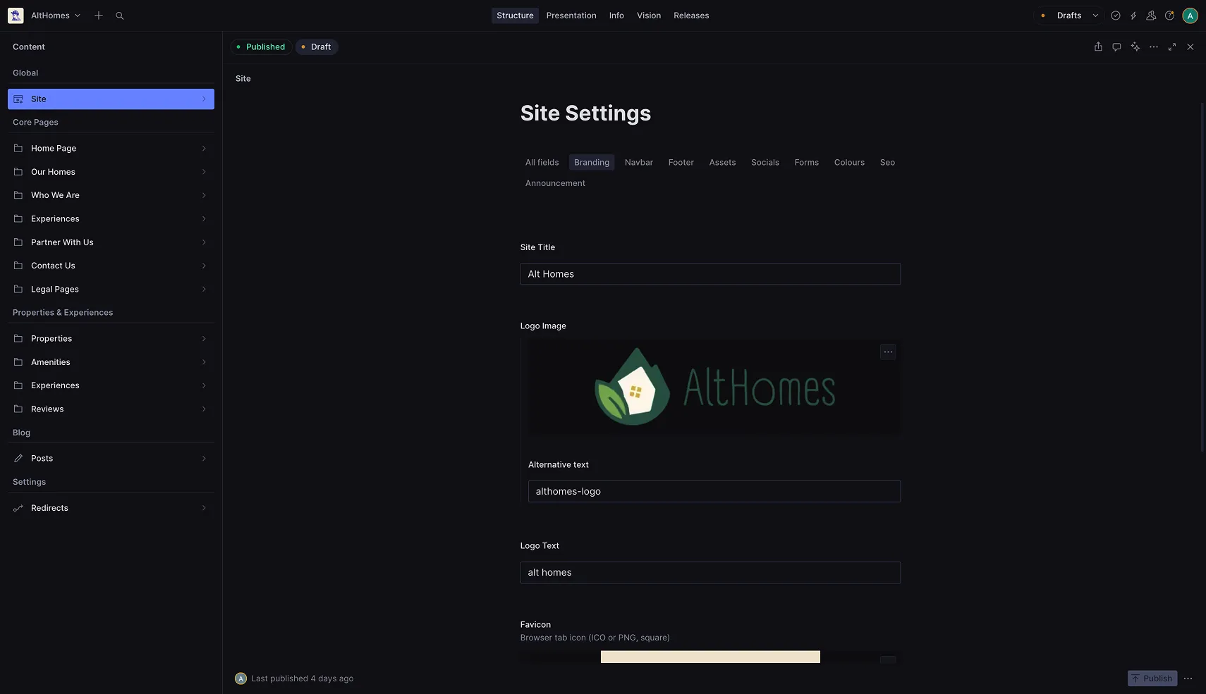 Althomes admin dashboard