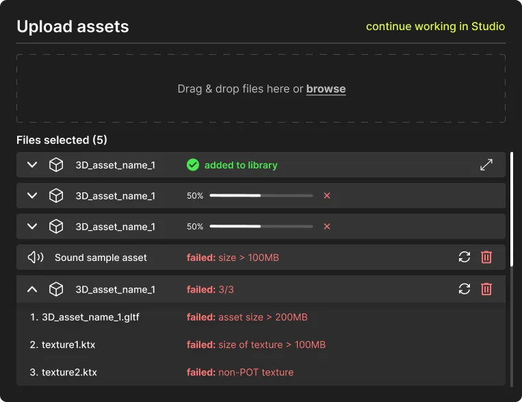 Asset Upload flow: external assets entering the TERRA catalog